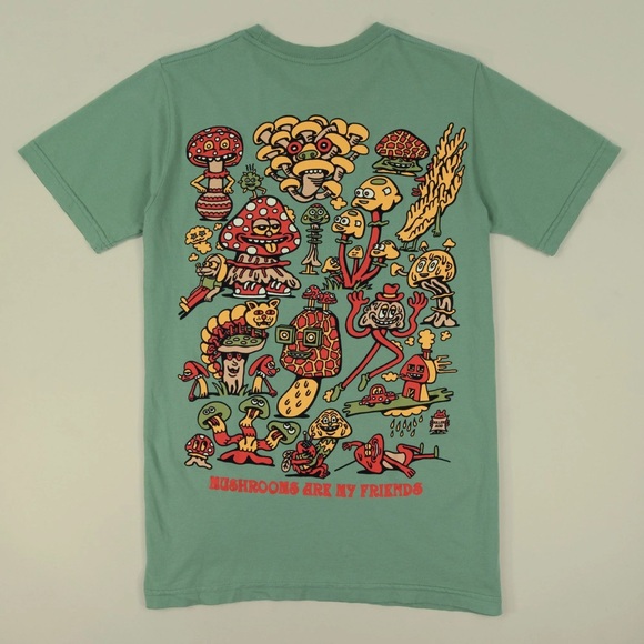 Killer Acid – MUSHROOM FRIENDS CAMP GREEN T-SHIRT - Picture 2 of 8